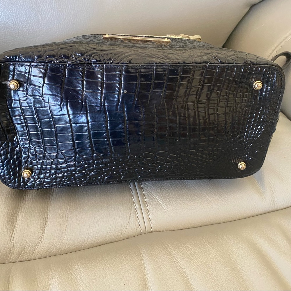 Brahmin Croc-Embossed Satchel in Ivory and Black - Picture 6 of 9